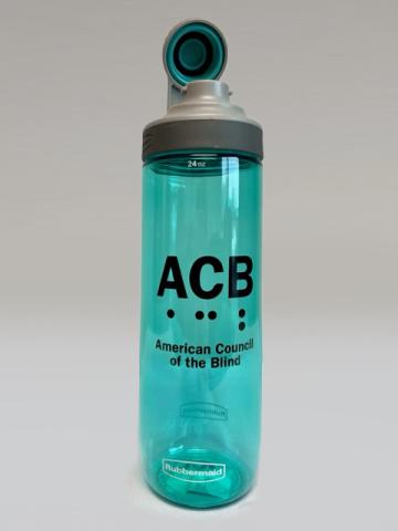 Translucent Aqua bottle with Black ACB Logo - front view
